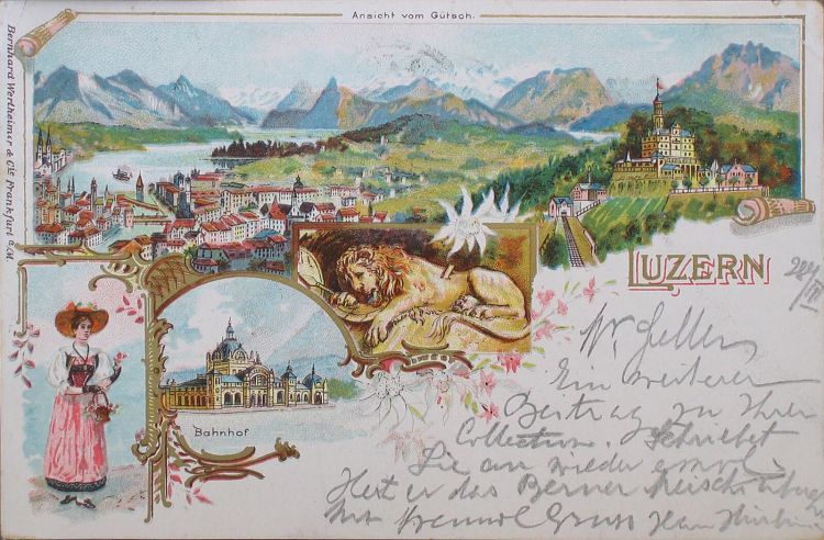 Abb. 10: Postkarte mit den Sehenswürdigkeiten von Luzern, um 1900